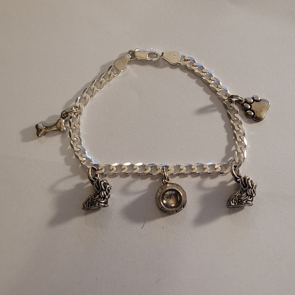 Sterling Silver Charm Bracelet Dog Theme 5 Charms - Picture 12 of 15